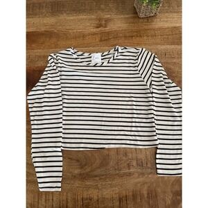 Livi by Olivia Rae Striped Cropped Long Sleeve Top Black White Casual Soft Stret